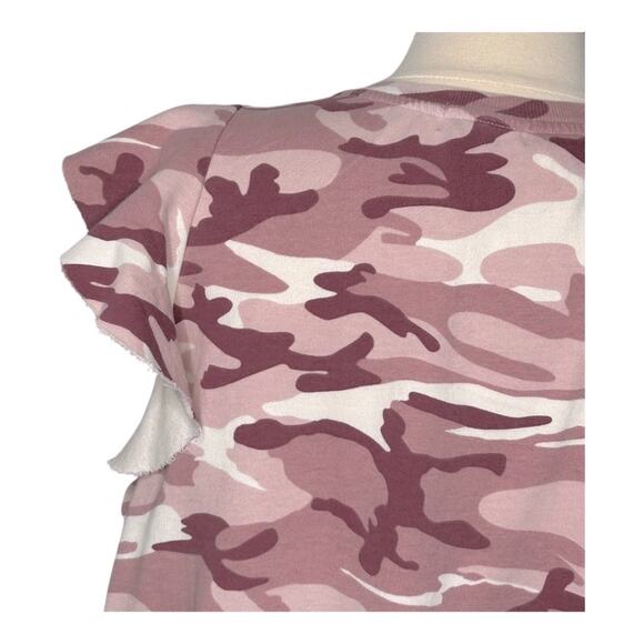 Anthropologie T. La Sleeveless Ruffle Sweatshirt Rose Camo Print XL NWT - Picture 6 of 15